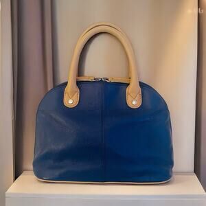 Tignanello Mini Dome Leather Bag Satchel Top Handles Mini Tote Cobalt Blue Tan